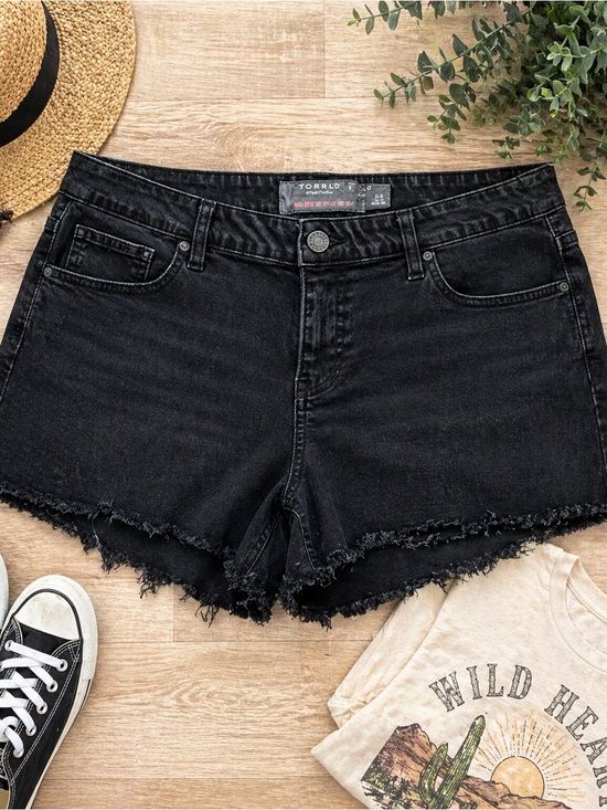 torrid Pants - Torrid Mid Rise Denim Shorts Black Frayed Hem Size 20